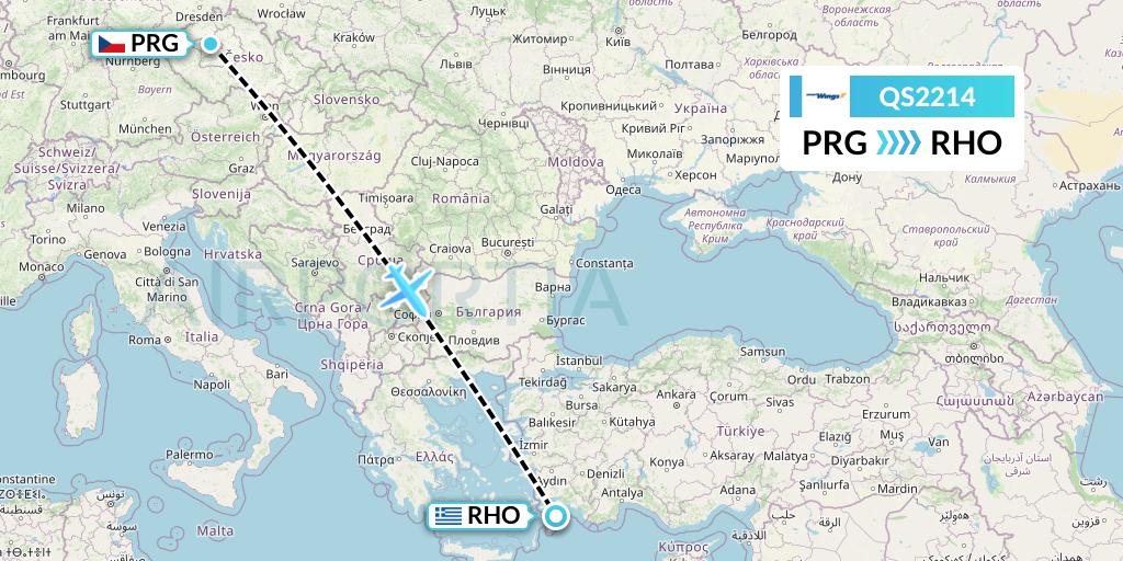 QS2214 Smartwings Flight Map: Prague to Rhodes