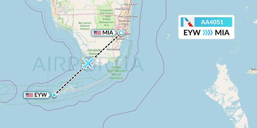 AA4051 American Airlines Flight Map: Key West to Miami