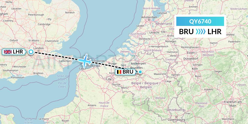 QY6740 European Air Transport Flight Map: Brussels to London