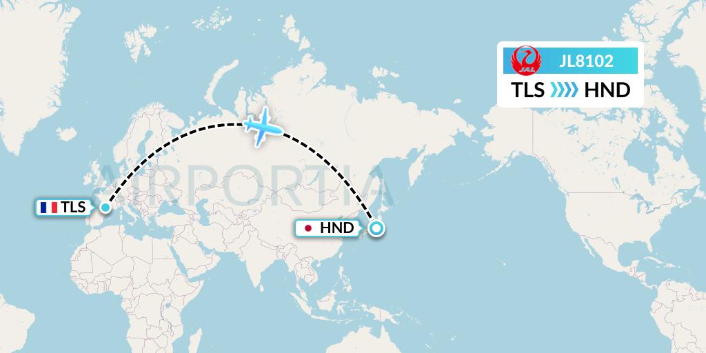 JL8102 Japan Airlines Flight Map: Toulouse to Tokyo