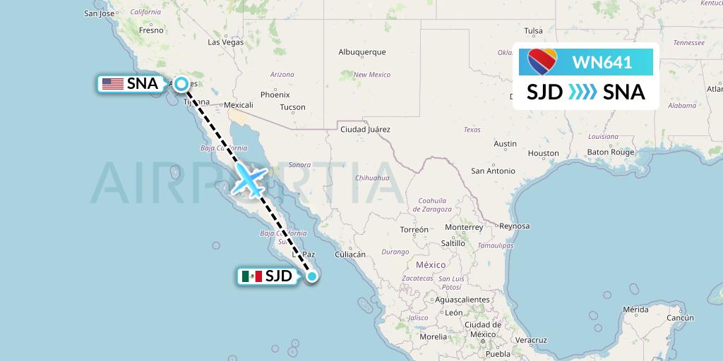 WN641 Southwest Airlines Flight Map: San Jose del Cabo to Orange County