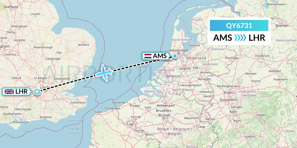 QY6731 European Air Transport Flight Map: Amsterdam to London
