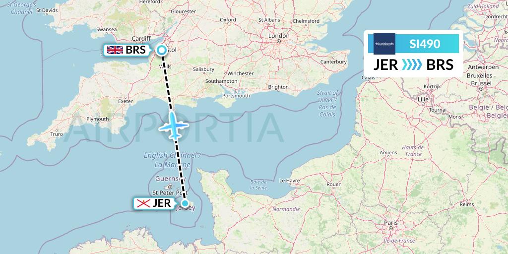 SI490 Blue Islands Flight Map: Jersey to Bristol