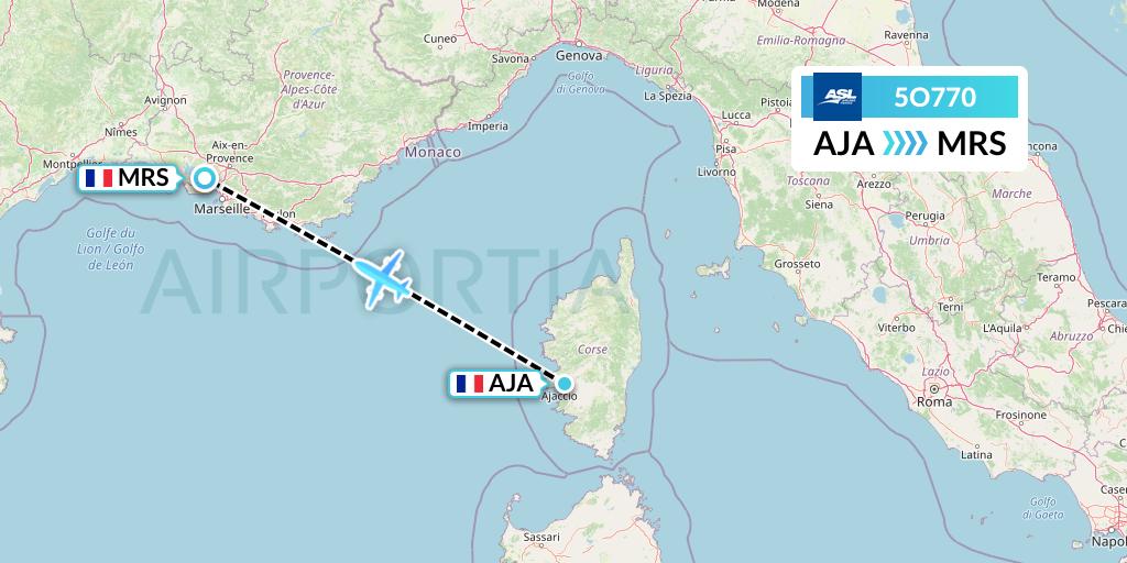 5O770 ASL Airlines France Flight Map: Ajaccio to Marseille