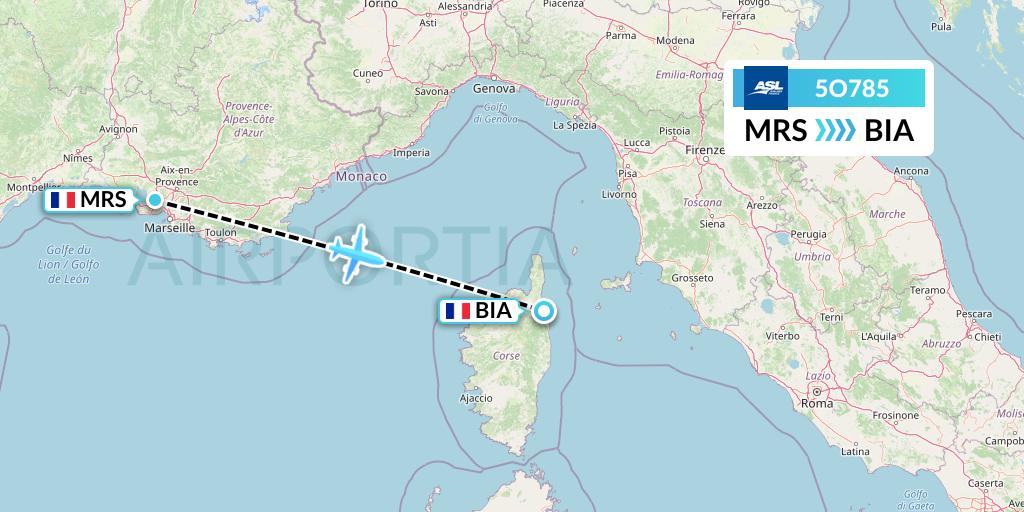 5O785 ASL Airlines France Flight Map: Marseille to Bastia