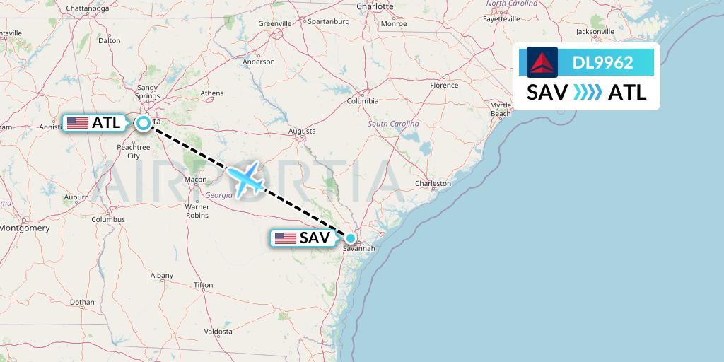 DL9962 Delta Air Lines Flight Map: Savannah to Atlanta