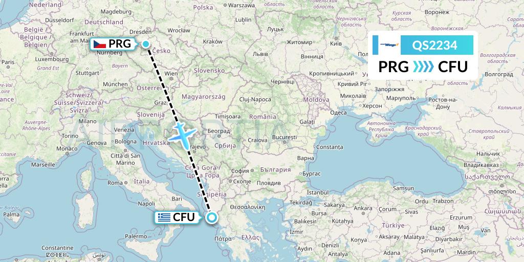 QS2234 Smartwings Flight Map: Prague to Corfu