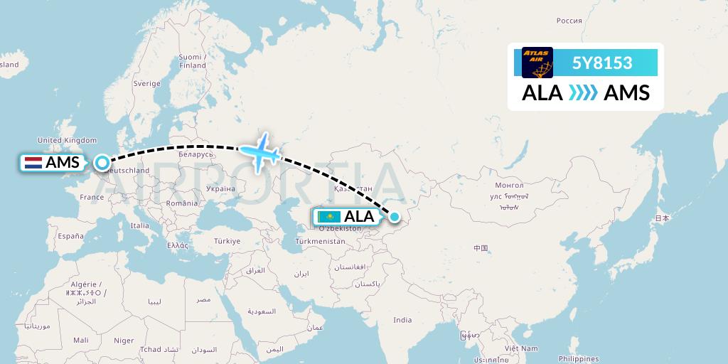 5Y8153 Atlas Air Flight Map: Almaty to Amsterdam