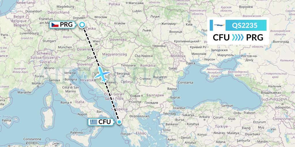 QS2235 Smartwings Flight Map: Corfu to Prague