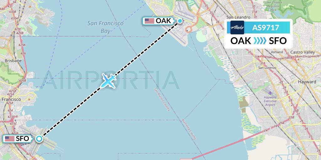 AS9717 Alaska Airlines Flight Map: Oakland to San Francisco