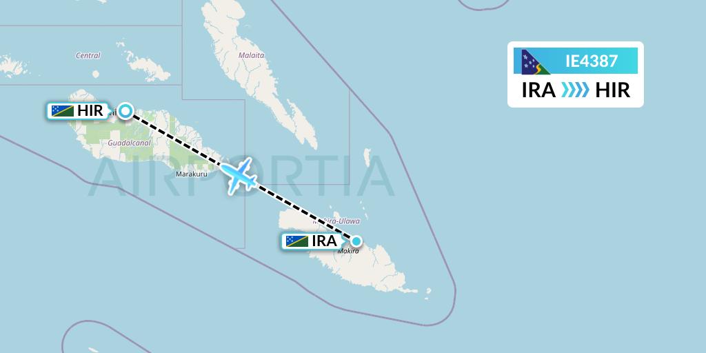 IE4387 Solomon Airlines Flight Map: Kirakira to Honiara