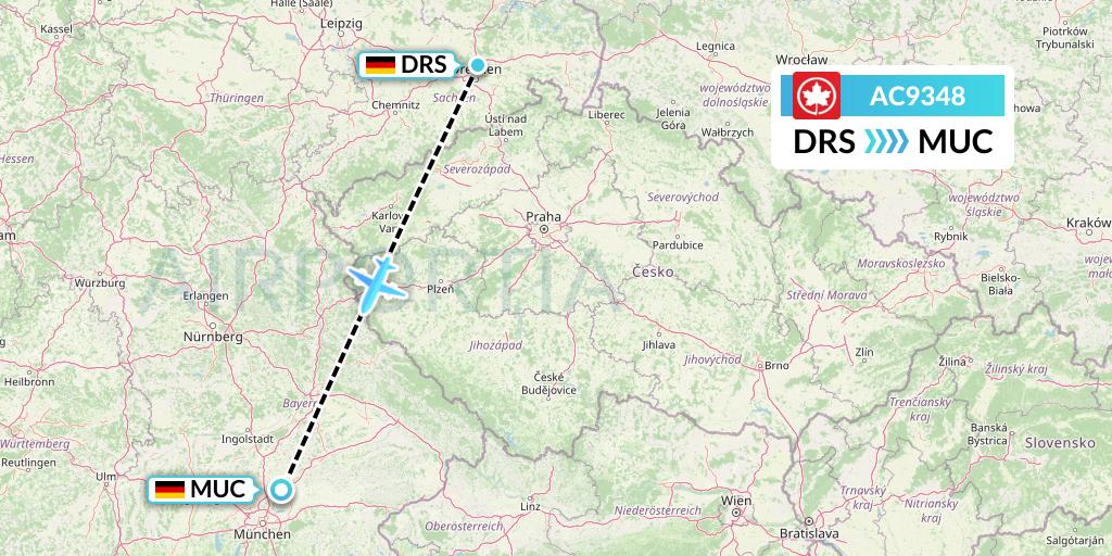 AC9348 Air Canada Flight Map: Dresden to Munich