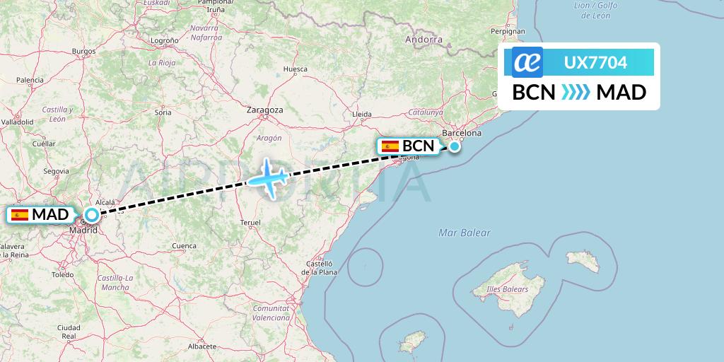 UX7704 Air Europa Flight Map: Barcelona to Madrid