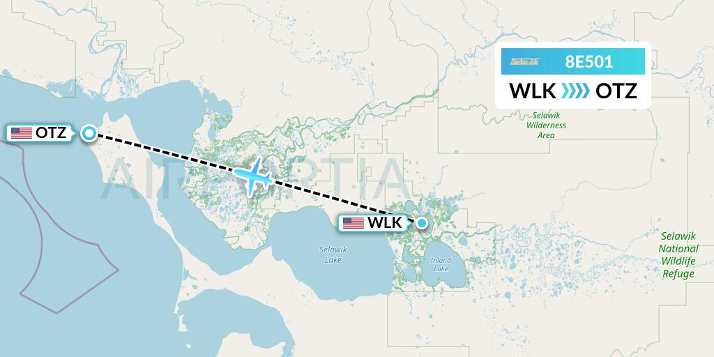 8E501 Bering Air Flight Map: Selawik to Kotzebue