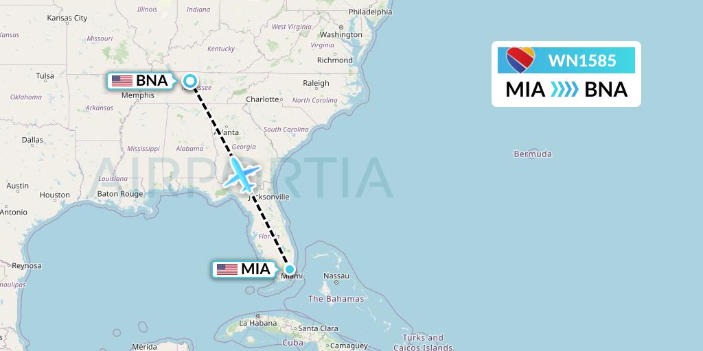 WN1585 Southwest Airlines Flight Map: Miami to Nashville