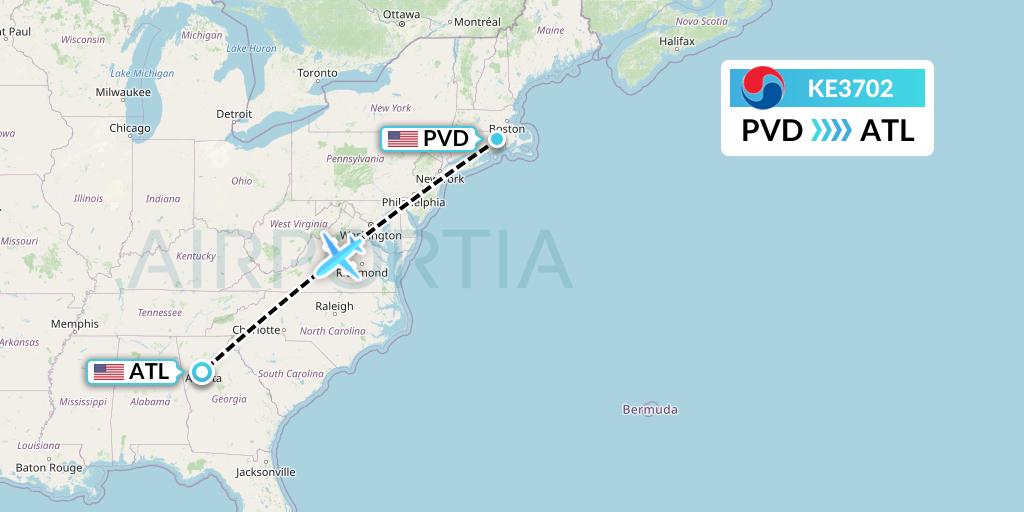 KE3702 Korean Air Flight Map: Providence to Atlanta