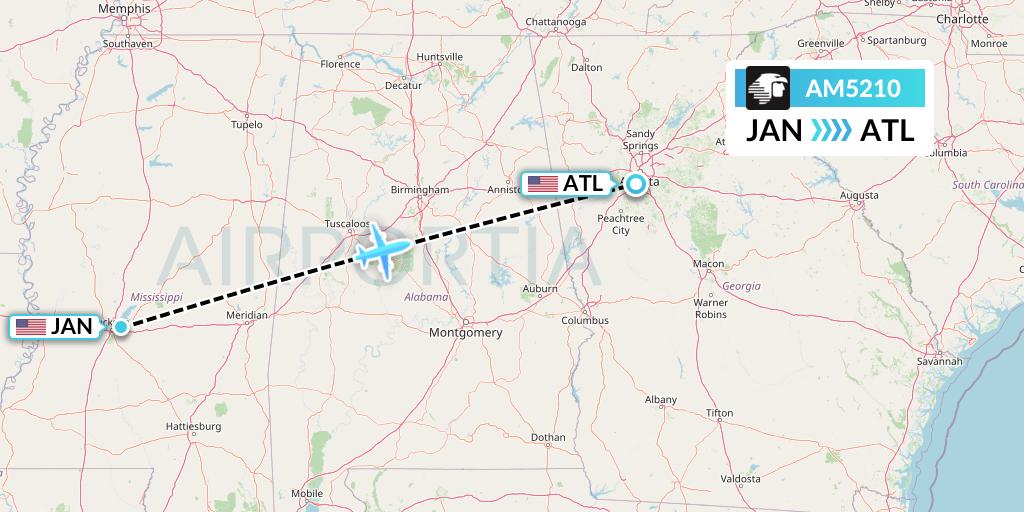 AM5210 Aeromexico Flight Map: Jackson to Atlanta