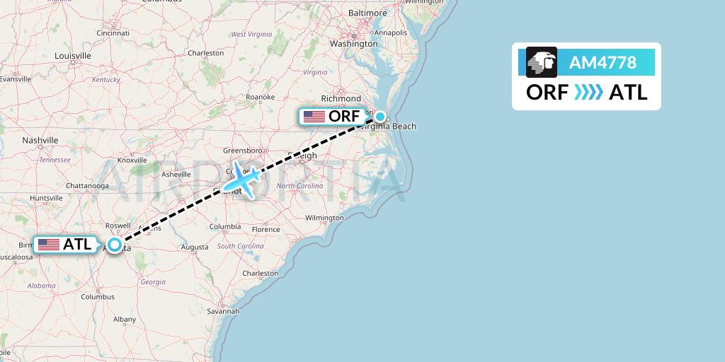 AM4778 Aeromexico Flight Map: Norfolk to Atlanta