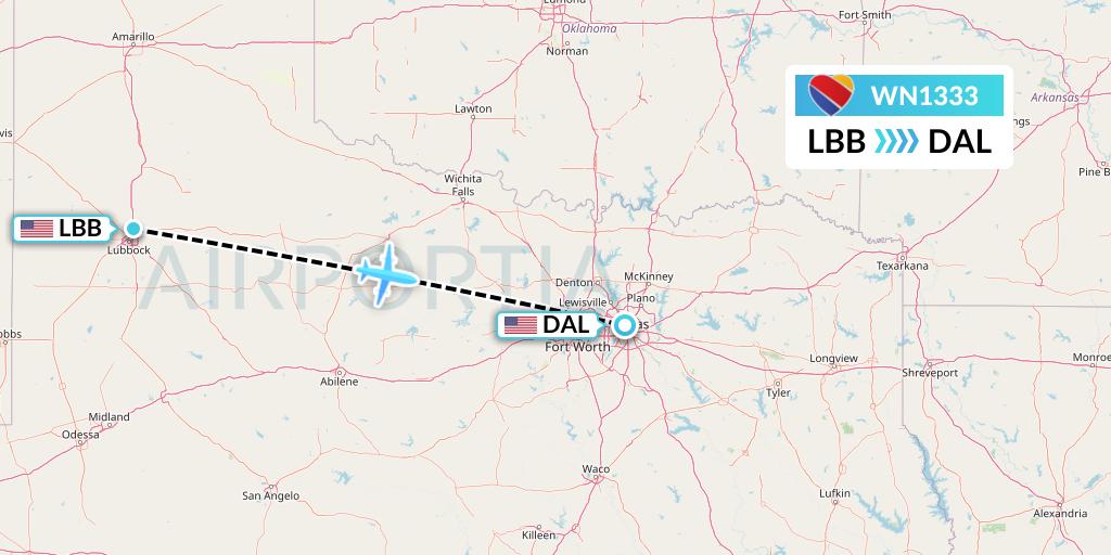 WN1333 Southwest Airlines Flight Map: Lubbock to Dallas