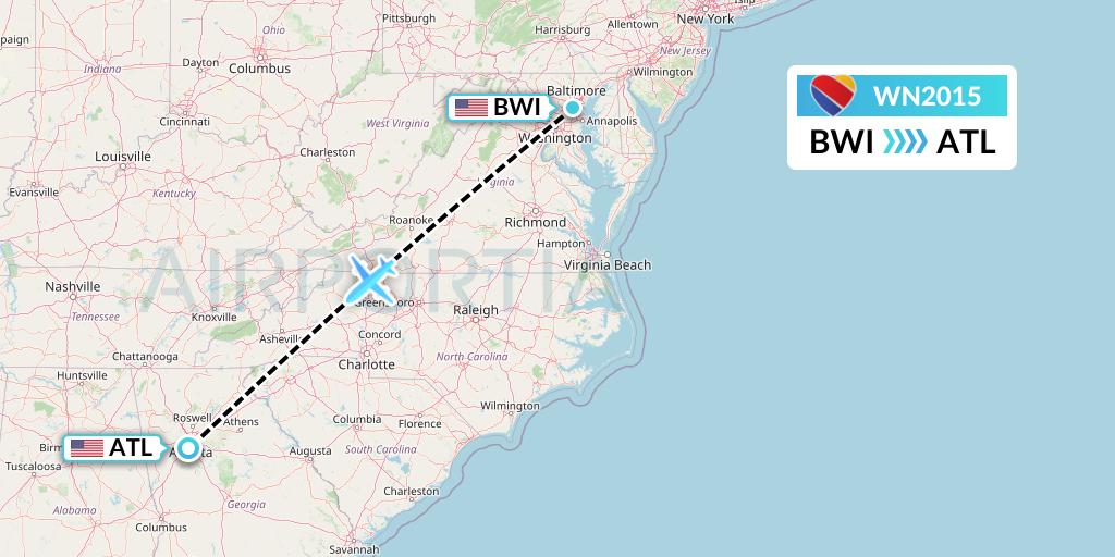 WN2015 Southwest Airlines Flight Map: Baltimore to Atlanta