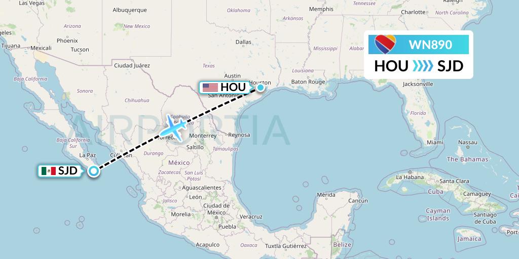 WN890 Southwest Airlines Flight Map: Houston to San Jose del Cabo