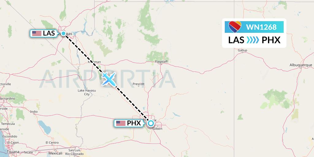 WN1268 Southwest Airlines Flight Map: Las Vegas to Phoenix