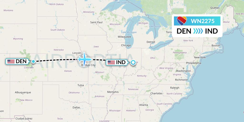 WN2275 Southwest Airlines Flight Map: Denver to Indianapolis