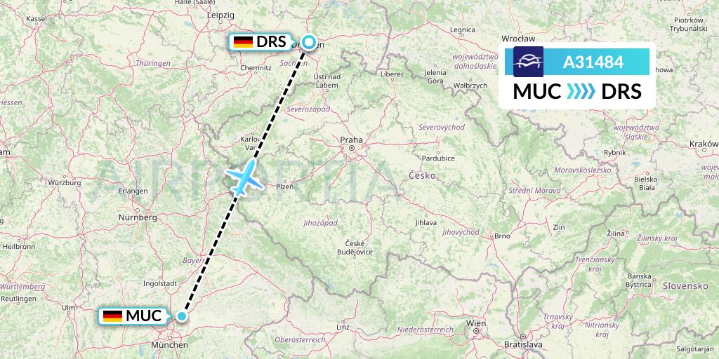A31484 Aegean Airlines Flight Map: Munich to Dresden