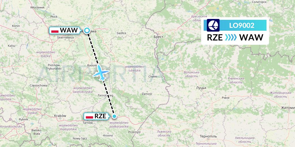 LO9002 LOT Flight Map: Rzeszow to Warsaw