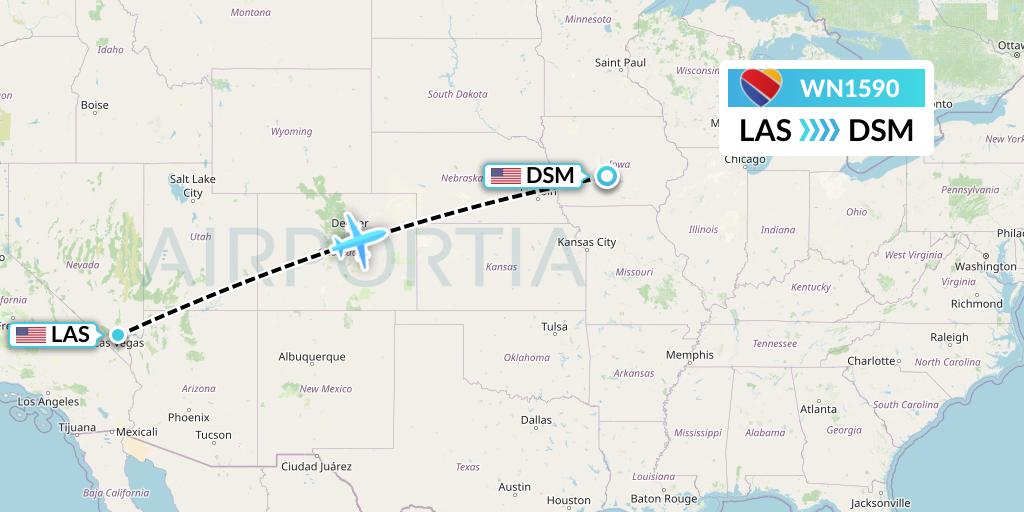 WN1590 Southwest Airlines Flight Map: Las Vegas to Des Moines