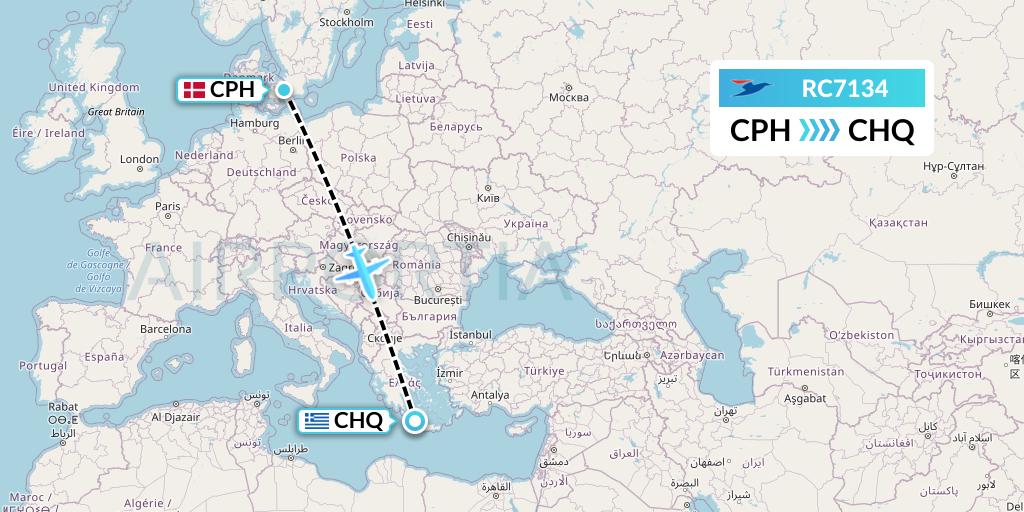 RC7134 Atlantic Airways Flight Map: Copenhagen to Chania