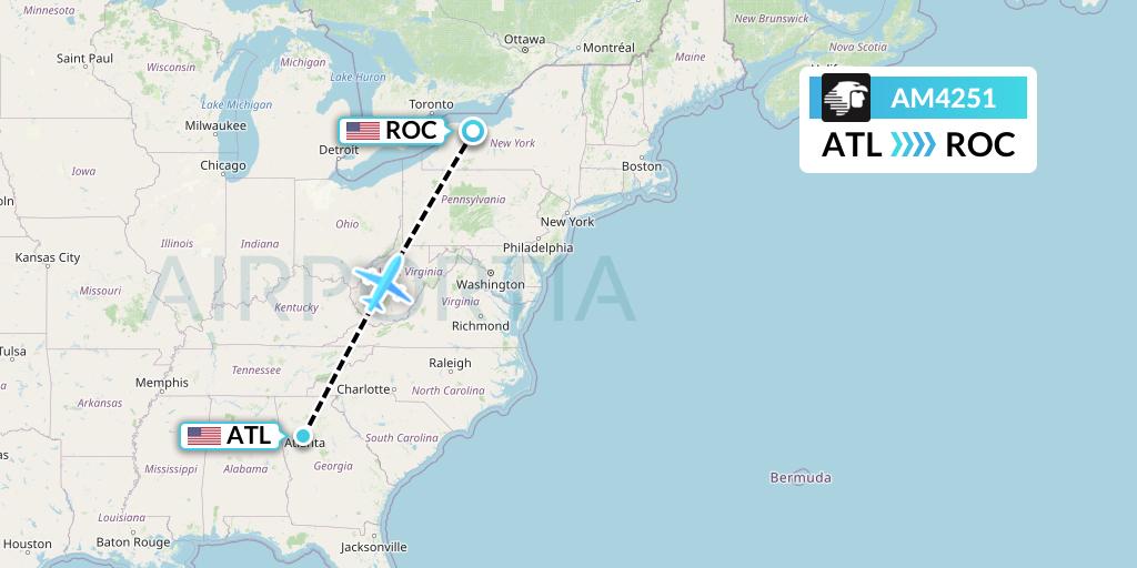 AM4251 Aeromexico Flight Map: Atlanta to Rochester