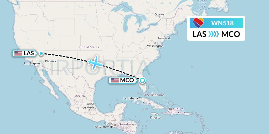 WN518 Southwest Airlines Flight Map: Las Vegas to Orlando