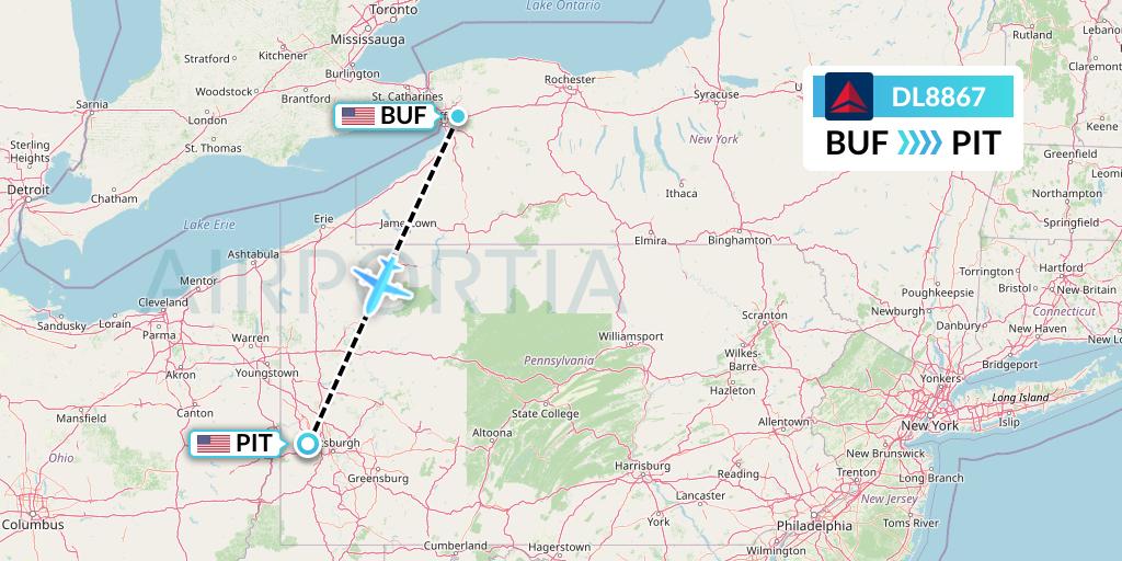 DL8867 Delta Air Lines Flight Map: Buffalo to Pittsburgh
