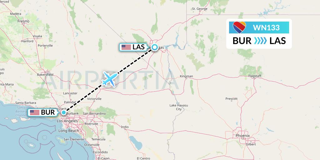 WN133 Southwest Airlines Flight Map: Burbank to Las Vegas