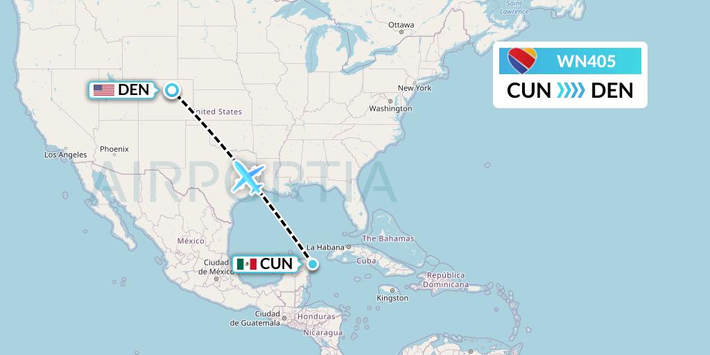 WN405 Southwest Airlines Flight Map: Cancun to Denver
