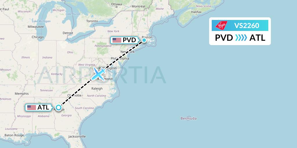 VS2260 Virgin Atlantic Airways Flight Map: Providence to Atlanta