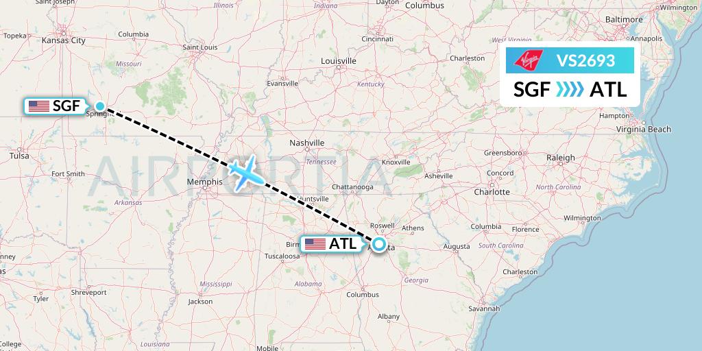 VS2693 Virgin Atlantic Airways Flight Map: Springfield to Atlanta