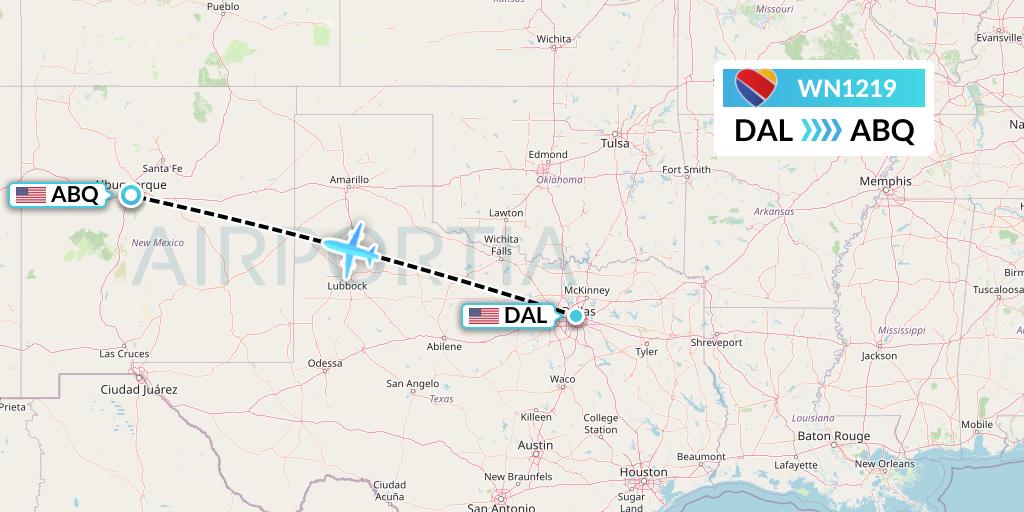 WN1219 Southwest Airlines Flight Map: Dallas to Albuquerque