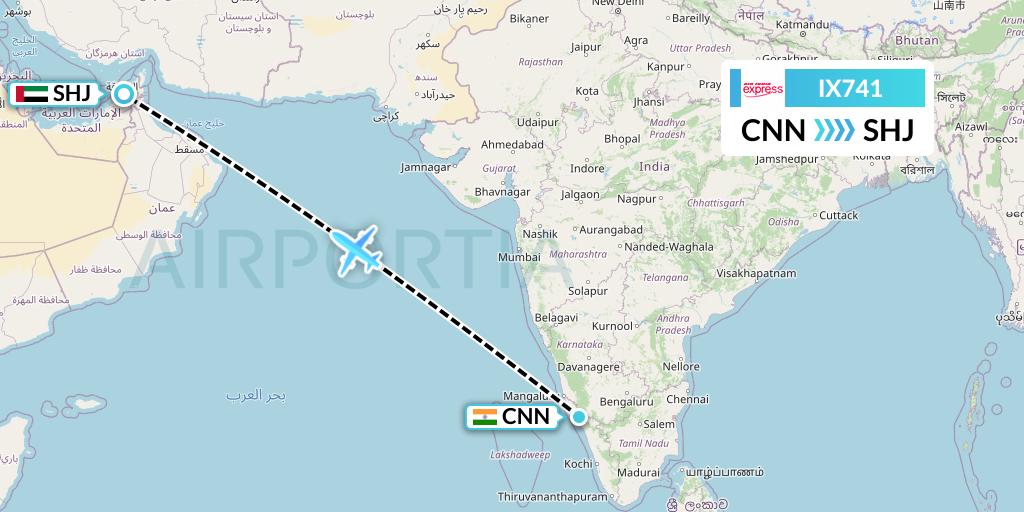 IX741 Air India Express Flight Map: Mattannur to Sharjah