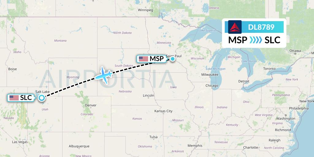 DL8789 Delta Air Lines Flight Map: Minneapolis to Salt Lake City