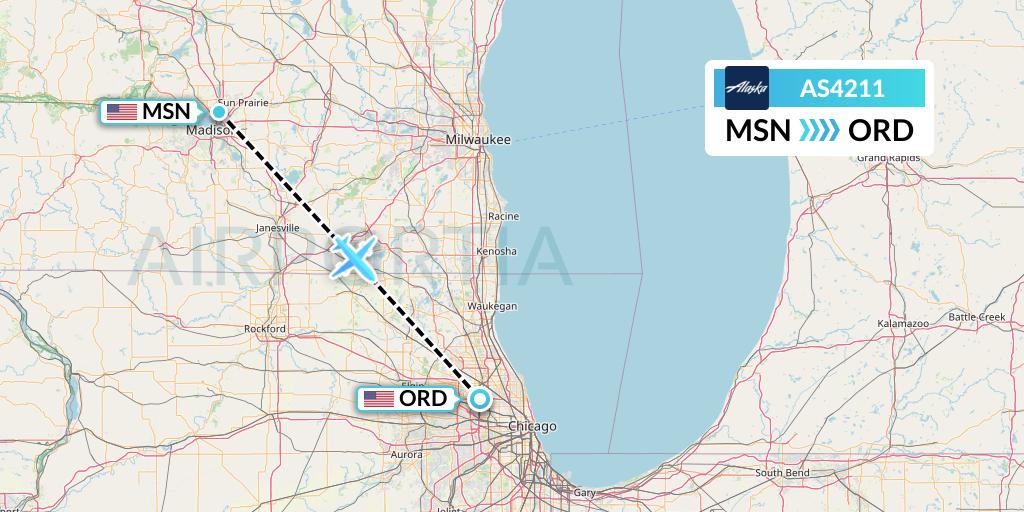 AS4211 Alaska Airlines Flight Map: Madison to Chicago