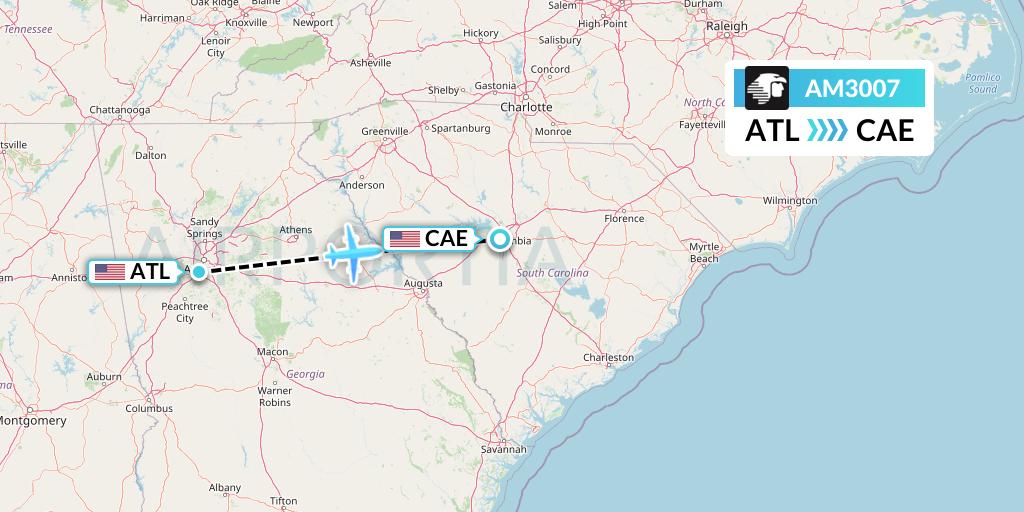 AM3007 Aeromexico Flight Map: Atlanta to Columbia