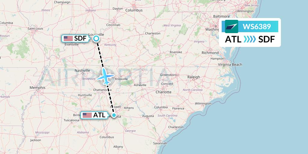 WS6389 WestJet Flight Map: Atlanta to Louisville