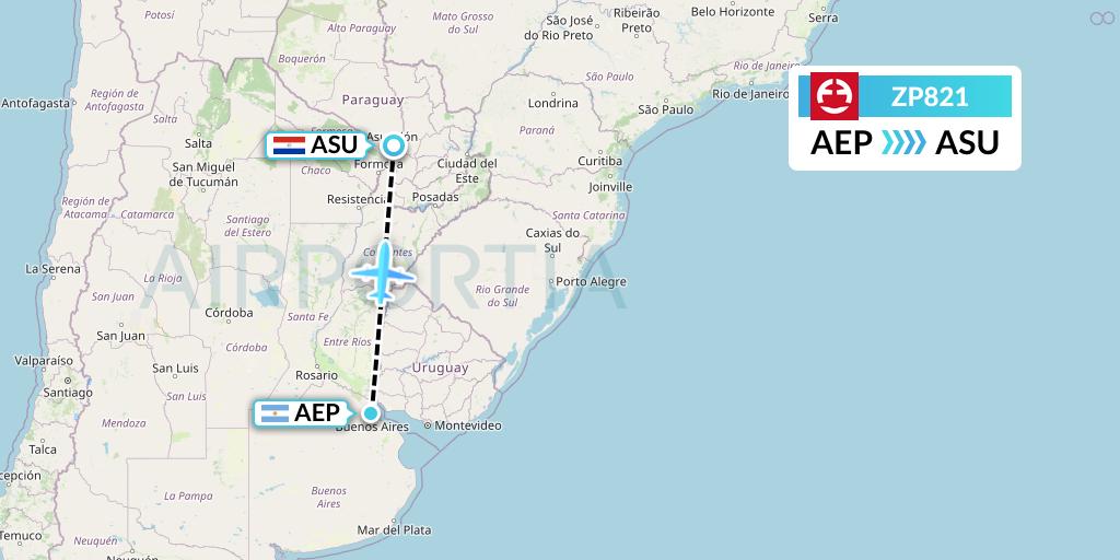 ZP821 Paranair Flight Map: Buenos Aires to Asuncion