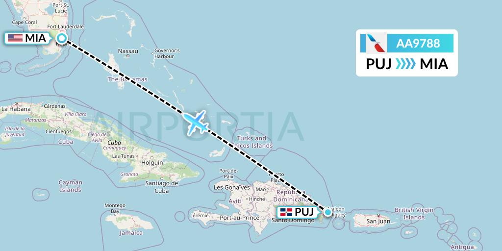 AA9788 American Airlines Flight Map: Punta Cana to Miami
