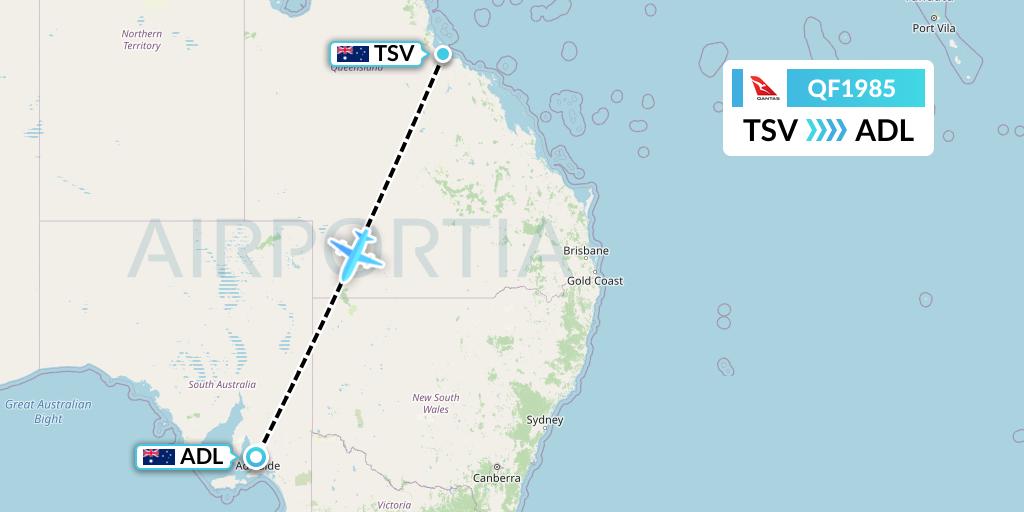 QF1985 Qantas Flight Map: Townsville to Adelaide