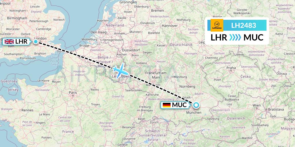 LH2483 Lufthansa Flight Map: London to Munich