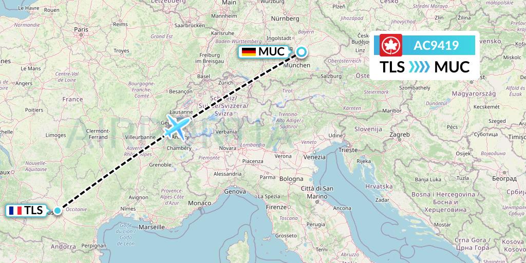 AC9419 Air Canada Flight Map: Toulouse to Munich