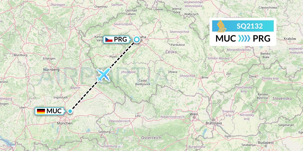 SQ2132 Singapore Airlines Flight Map: Munich to Prague